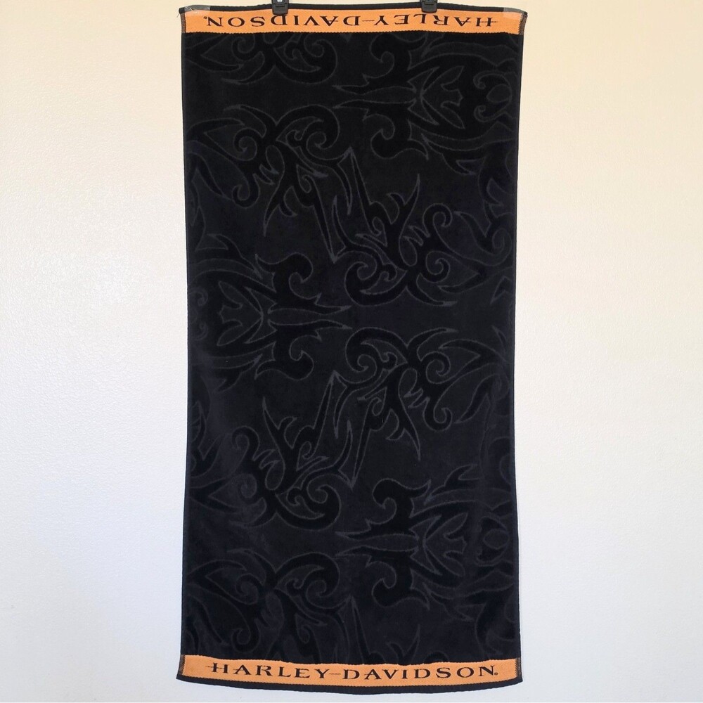 Harley-Davidson Bath Towel 24x48 Tribal Design Beach Black And Orange